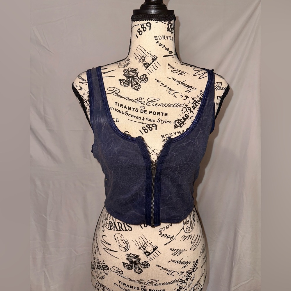 Volcom Zip Up Navy Blue Crop